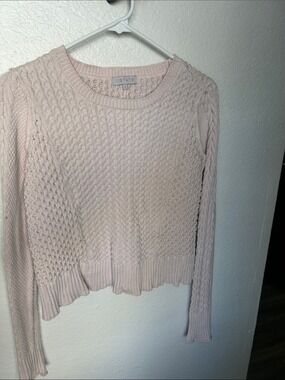 1. State Light Pink Cable Knit Crewneck Sweater